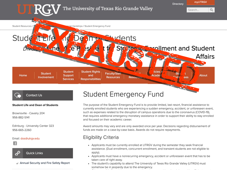 Student Emergency Fund exhausted until reassessments